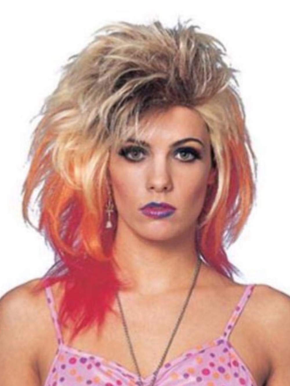 NWT 80s Glam Multicolor Blonde Red & Orange Layered Rocker Punk Wig